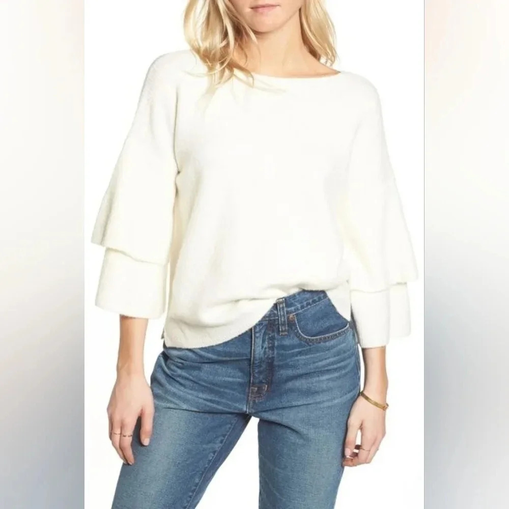 Madewell Tiered Sleeve Wool Blend Sweater - Size Medium